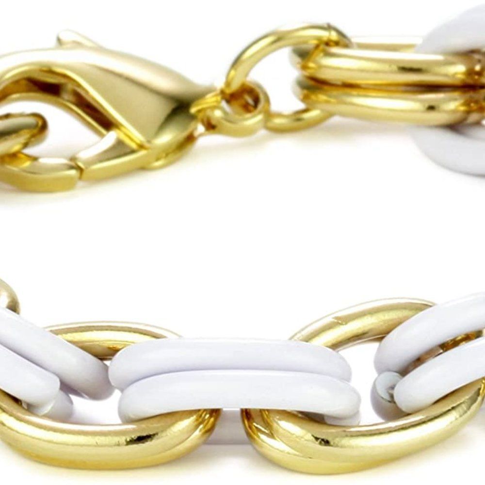 Lee Angel Neiman Marcus Gold White Enamel Link Bracelet NWT 120